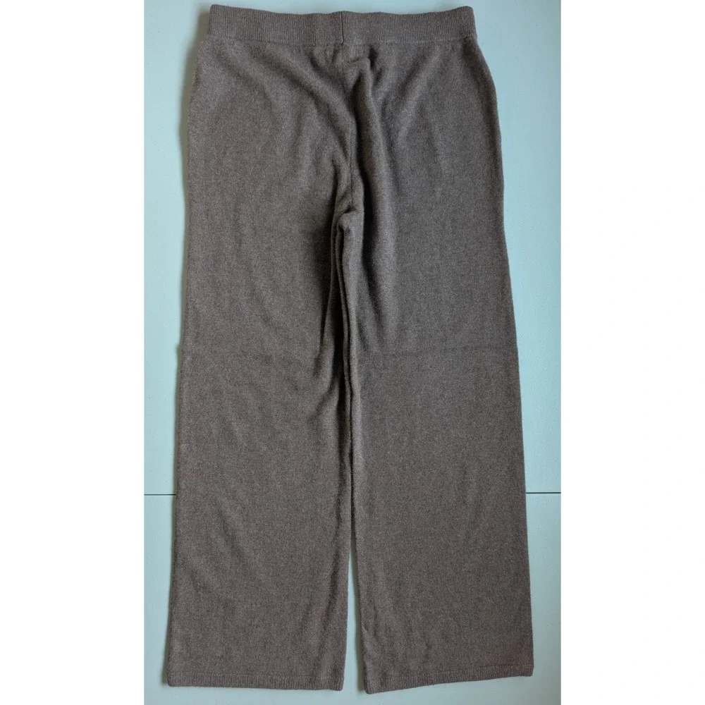 NWT White + Warren 100% Cashmere Wide Leg Pant Size L Mocha Heather #9N606